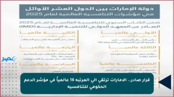 قرار صادر.. الإمارات ترتقي إلى المرتبة 16 عالمياً في مؤشر الدعم الحكومي للتنافسية